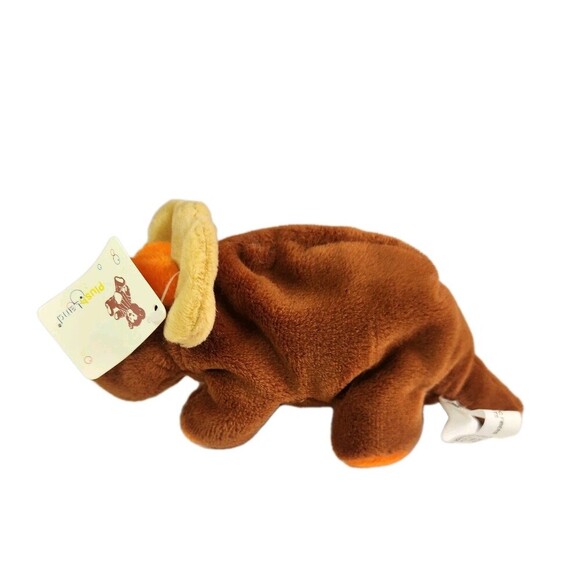 Plushland Vintage Triceratops Dinosaur Stuffed Animal Toy Brown Orange Cute Soft - Picture 6 of 10
